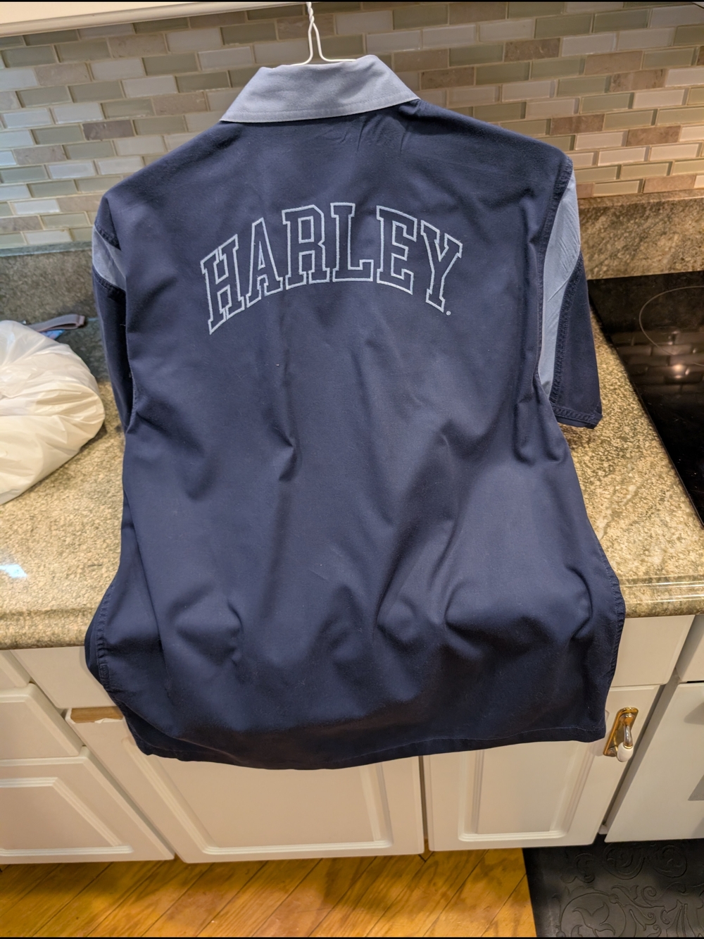 Harley-Davidson Navy Blue and Light Gray Men's Shirt